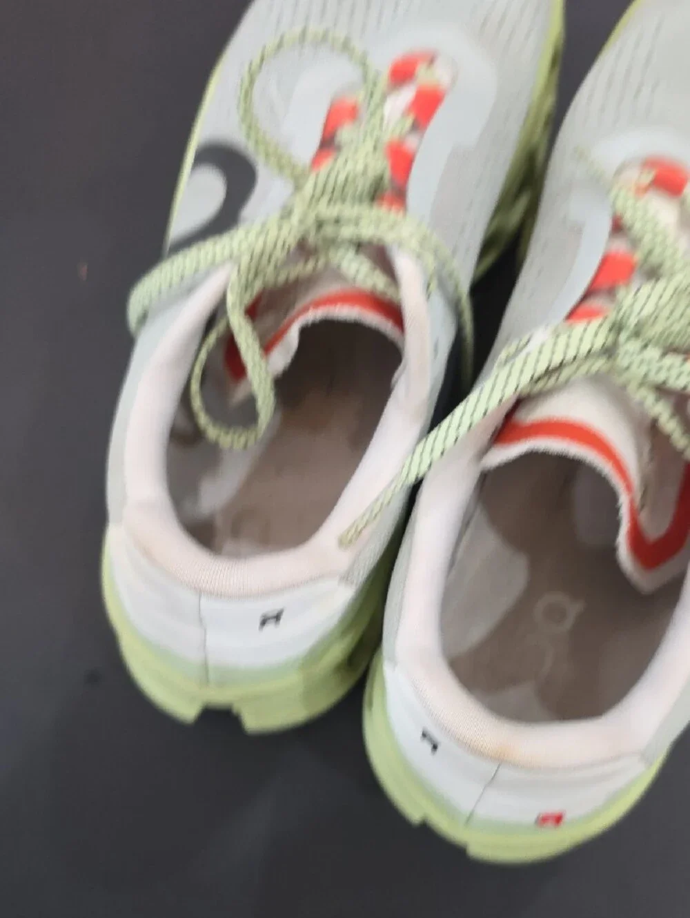 On Running CloudMonster Women’s Gray Sneakers with Lime & Coral Size 9.5
